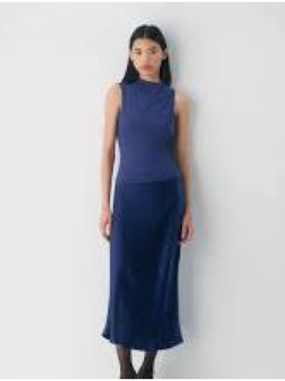 ARITZIA Babaton Dark Navy Blue Satin Maxi Skirt Slip On 8 Classic Timeless Party